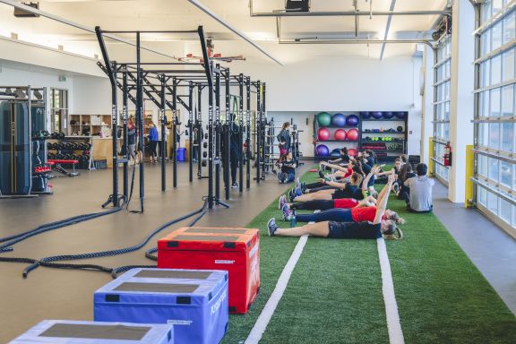 A class working out in the gym
